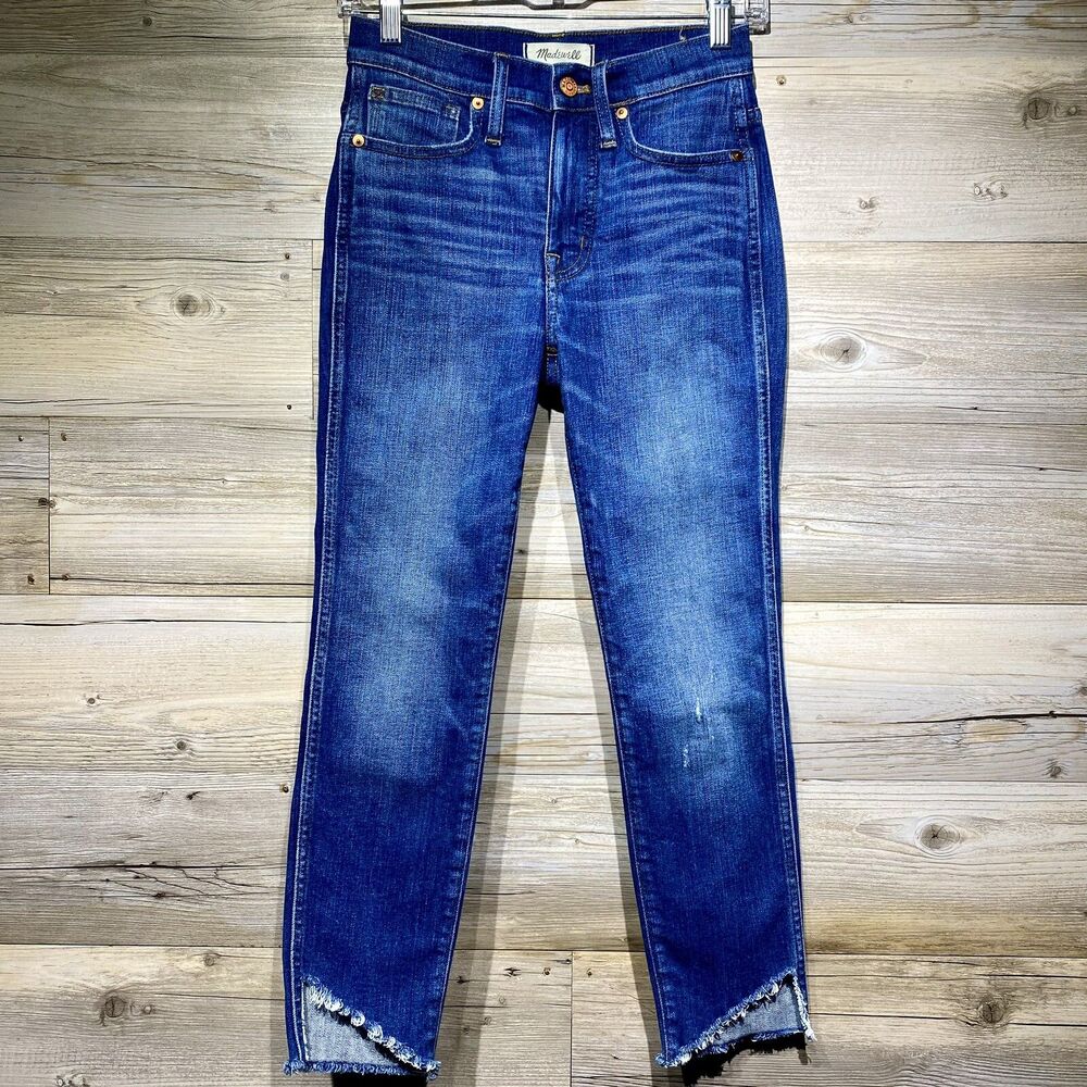 Madewell 10” High Rise Skinny Blue Jeans Cutout Tulip Hem Size 24 Petite 25x23.5
